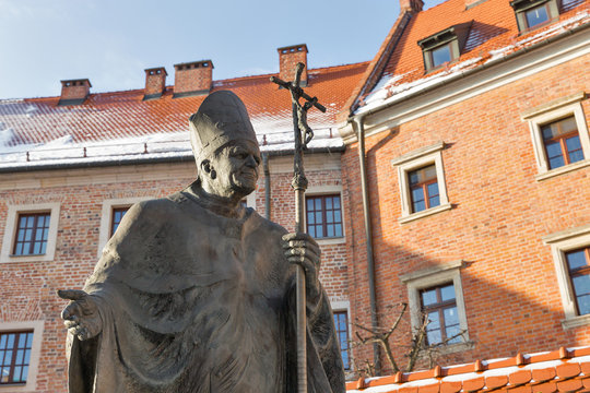 Statue of Pope John Paul II. Wawel, Krakow, Poland.