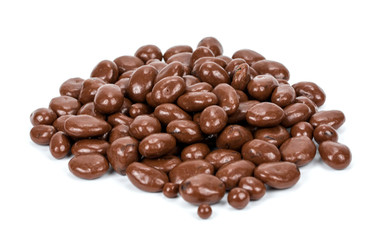Raisins in chocolate isolated on white background