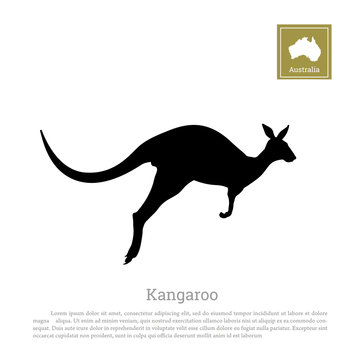 Black silhouette of jumping kangaroo on a white background. Isolated drawing of a wallaby. Vector illustration