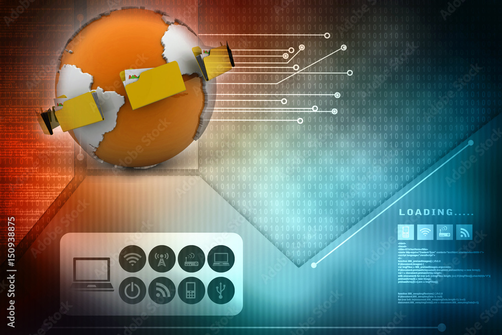 Poster 3d rendering file folders around earth