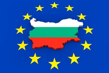 EU flag with cutout of Bulgaria in national colors