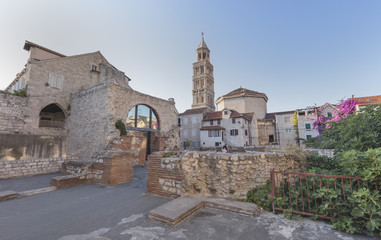 Mausoleum of Diocletian's and later cathedral surrounded with roman ruins and medieval buildings