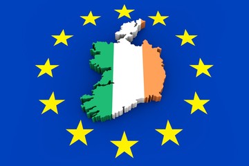 EU flag with cutout of Ireland in national colors