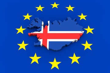 EU flag with cutout of Iceland in national colors