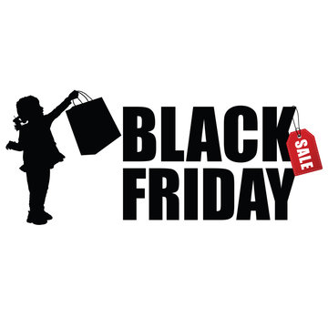 child silhouette with black friday and sale tag illustration
