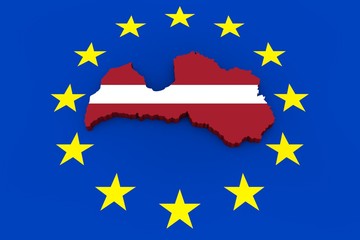 EU flag with cutout of Latvia in national colors