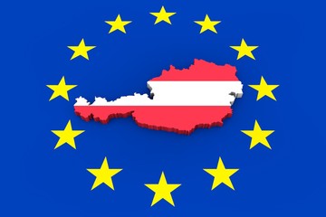 EU flag with cutout of Austria in national colors