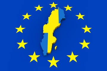 EU flag with cutout of Sweden in national colors