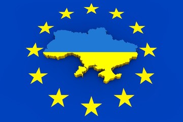EU flag with cutout of Ukraine in national colors