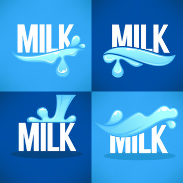 cartoon natural milk splash lettering composition for your logo, label, emblem