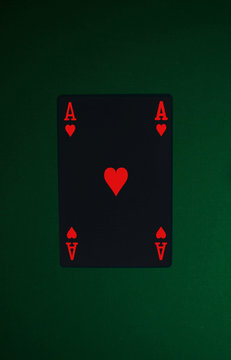 Ace card on green table. Poker game.Play card win. 