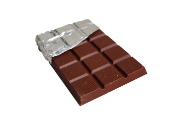 Chocolate bar in foil isolated on white background