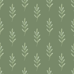 Green watercolor hand drawn leaves and branches for wallpaper or textile design. Seamless pattern.