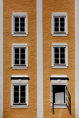 Colorful windows of the building in Salzburg.