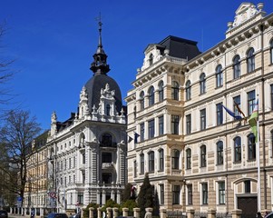 Fototapeta na wymiar Riga, Art Nouveau quarter, the crossroads of Vilandes and Elizabetes