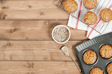 Home Baked Super Food Muffins With Sunflower Seeds, Banana, Oats.