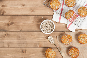 Home Baked Super Food Muffins With Sunflower Seeds, Banana, Oats.