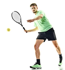 Foto op Canvas one caucasian  man playing tennis player isolated on white background © snaptitude