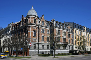 Fototapeta na wymiar Riga, intersection Elizabetes and Ausekla, quarter in the Art Nouveau style