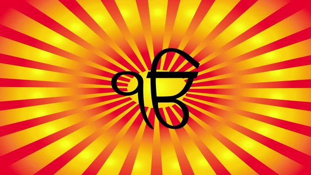 One of the main symbols of Sikhism &ndash; sign Ek Onkar. Red and gold gradient rays.