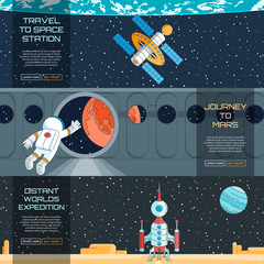 Web banners set on the theme of space. Modern flat illustration with text © Genestro