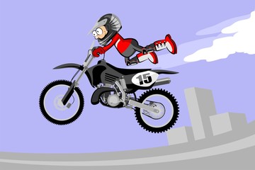 Obraz na płótnie Canvas Motocross rider performing a high jump. Cartoon style