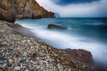 long exposure of sea and rocks