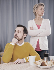 Mature mother and son quarrel