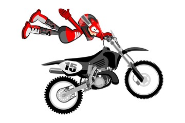 Motocross rider isolated over white backgrorund . Cartoon style.