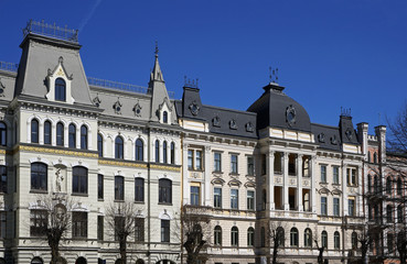 Fototapeta na wymiar Riga, Elizabetes 17-19, the ambassadorial quarter, historical buildings