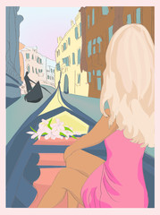 Girl in Venice on Gondola.