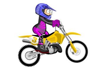 Fototapeta na wymiar Motocross rider isolated over white backgrorund . Cartoon style.