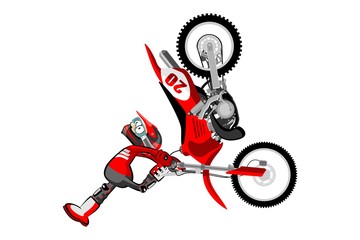 Motocross rider isolated over white backgrorund . Cartoon style.