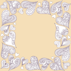 Abstract frame for valentine's day from white hearts on a creamy background