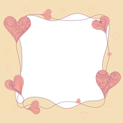 Abstract frame for Valentine's Day from pink hearts on a white background