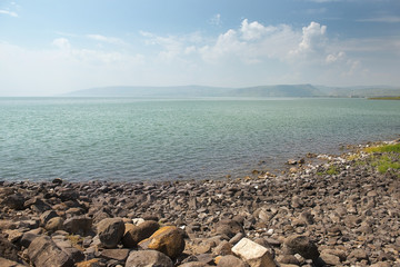 landscape of Sea of Galilee ( Kinneret ) near Capernaum, Israel