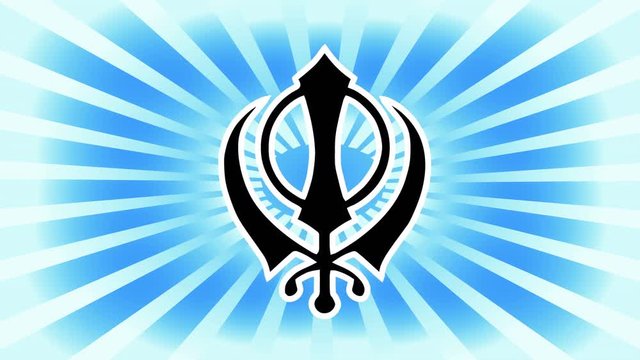 The main symbol of Sikhism &ndash; sign Khanda. Gradient blue rays.