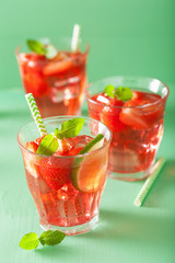 summer strawberry lemonade with lime and mint