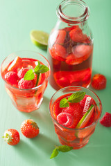 summer strawberry raspberry lemonade with lime and mint