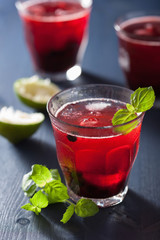 refreshing blueberry drink with lime and mint