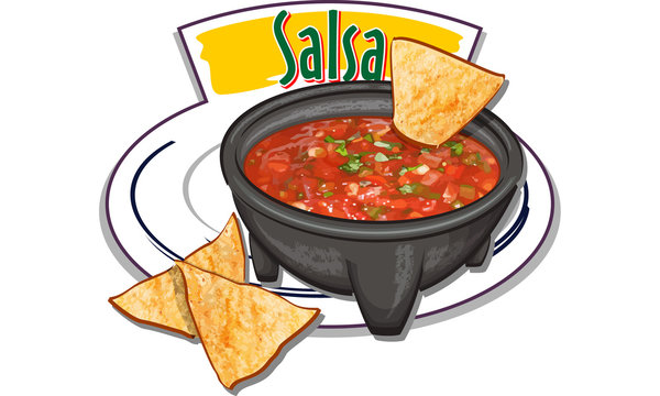 Salsa - Traditional Mexican Sauce With Nachos - Vector