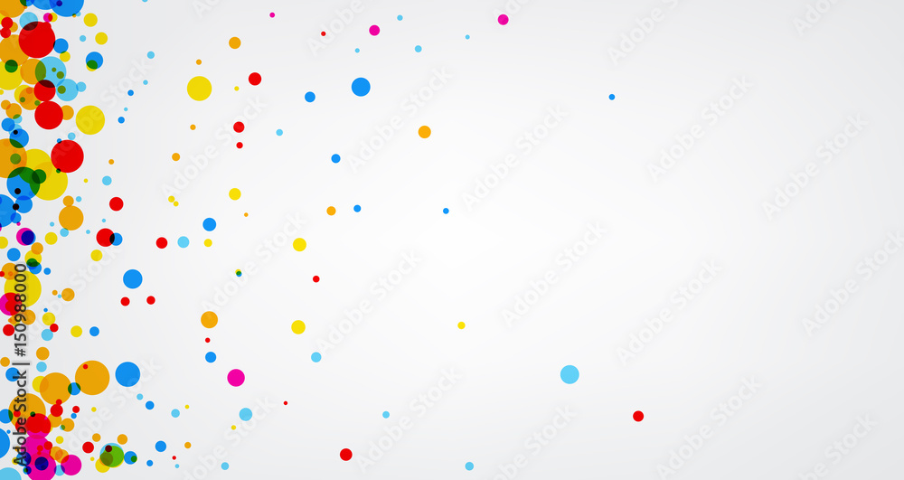 Poster white background with colorful confetti.
