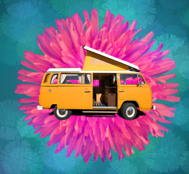 van hippie vacances liberté combi monde rouler découvrir découverte partir surfer surfer camping car fleur sixties seventies