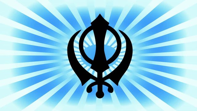 The main symbol of Sikhism &ndash; sign Khanda. Gradient blue rays.