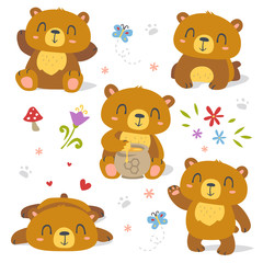 vector bear cartoon spring summer set