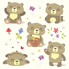 vector bear cartoon spring summer set