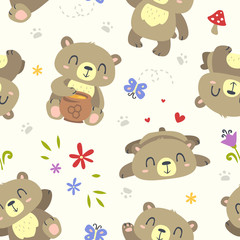 vector bear cartoon spring summer seamless pattern