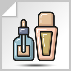Beauty cosmetic bottles oil, jars icons. Vector Isolated flat colorful illustration.