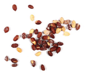 pile salted fried peanuts isolated on white background, top view