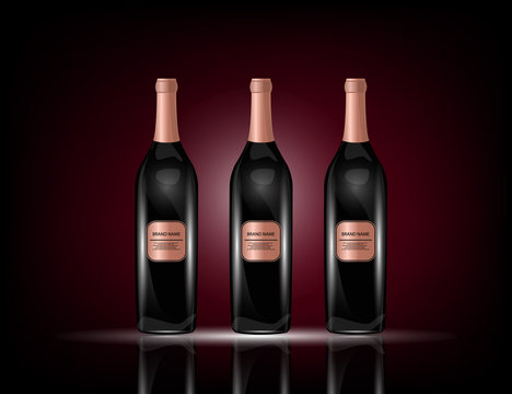 Red Wine Bottles on the Sparkling Background for Your Design.